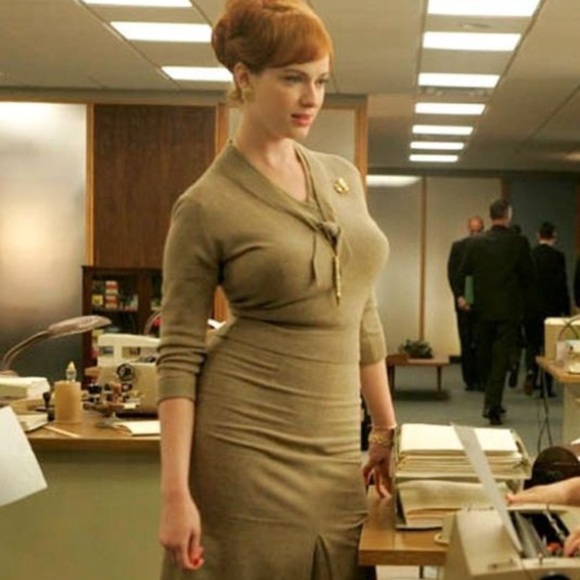 Unique Vintage Mod 60s Wiggle Pencil Dress mustard goldenrod yellow pinup - Picture 4 of 17